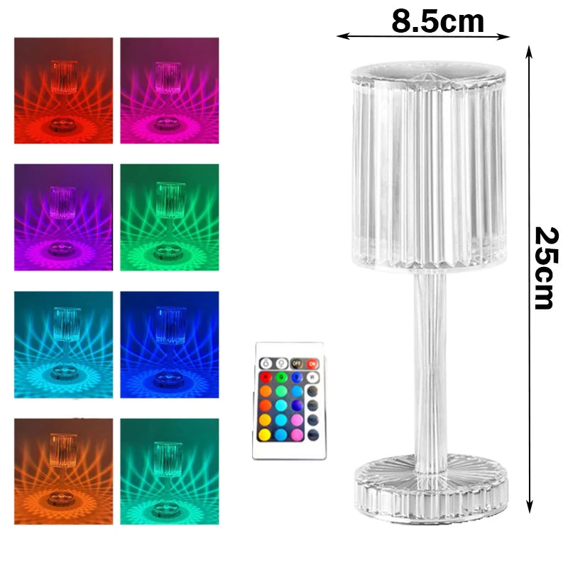 LED Night Light Crystal Lamp Projection USB Rechargeable Touch Color Changing Room Decoration Atmosphere Table Lamp