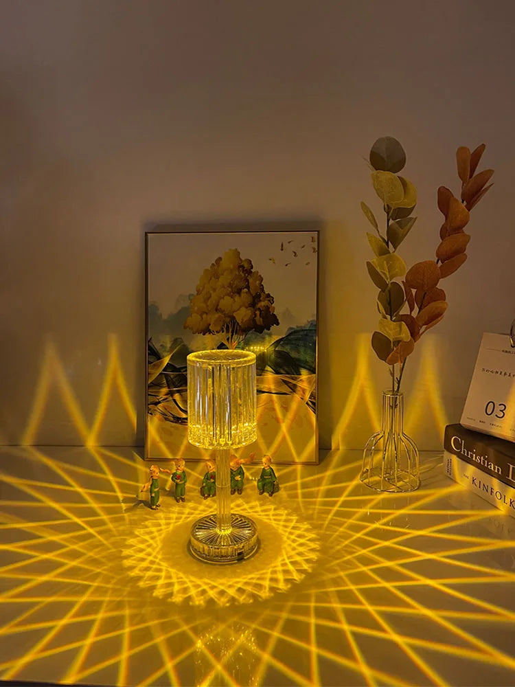 LED Night Light Crystal Lamp Projection USB Rechargeable Touch Color Changing Room Decoration Atmosphere Table Lamp