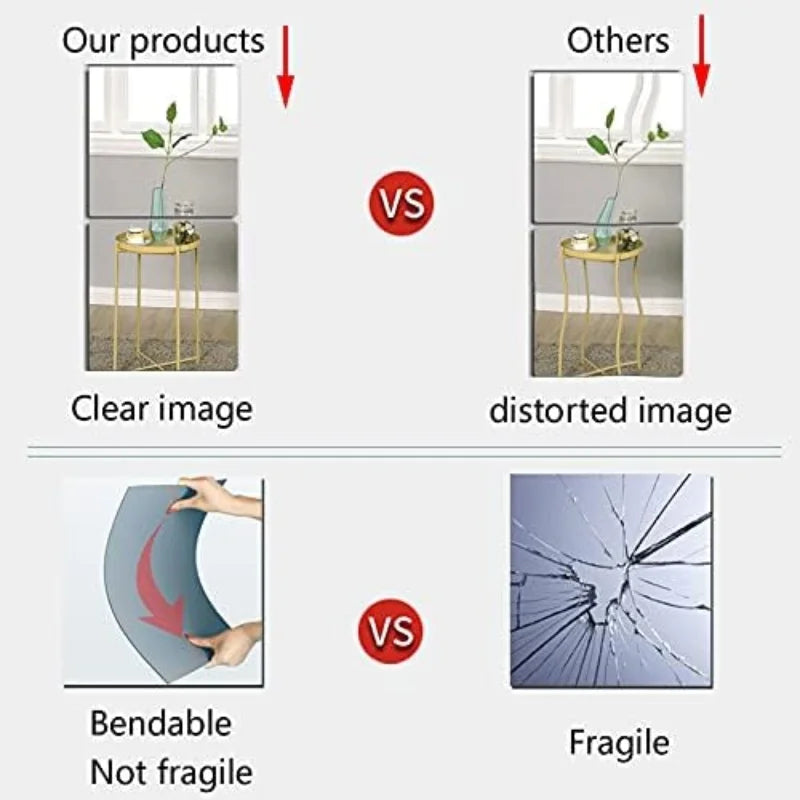 4/8pcs Self Acrylic Mirror Tiles DIY Flexible Non Glass Safety Mirror Sheets Wall Stickers Shatterproof,Home Decor