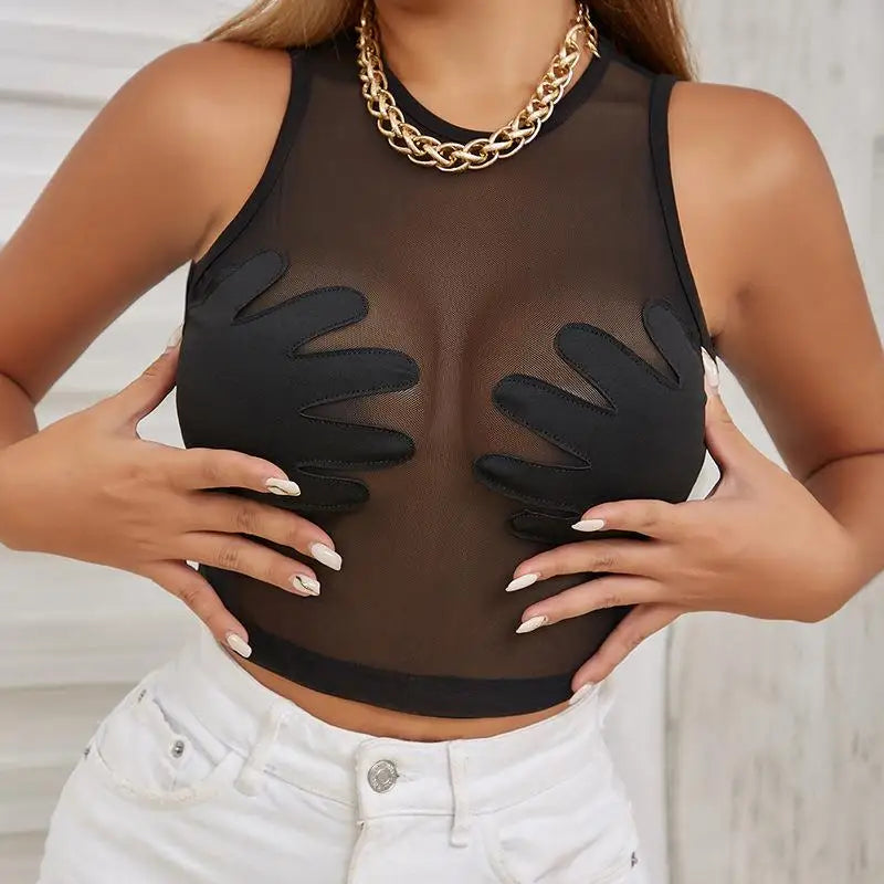 Summer Women's round Ne Svel Me Splice Creative Vest Street Sle ort Length Color Polyester Fiber