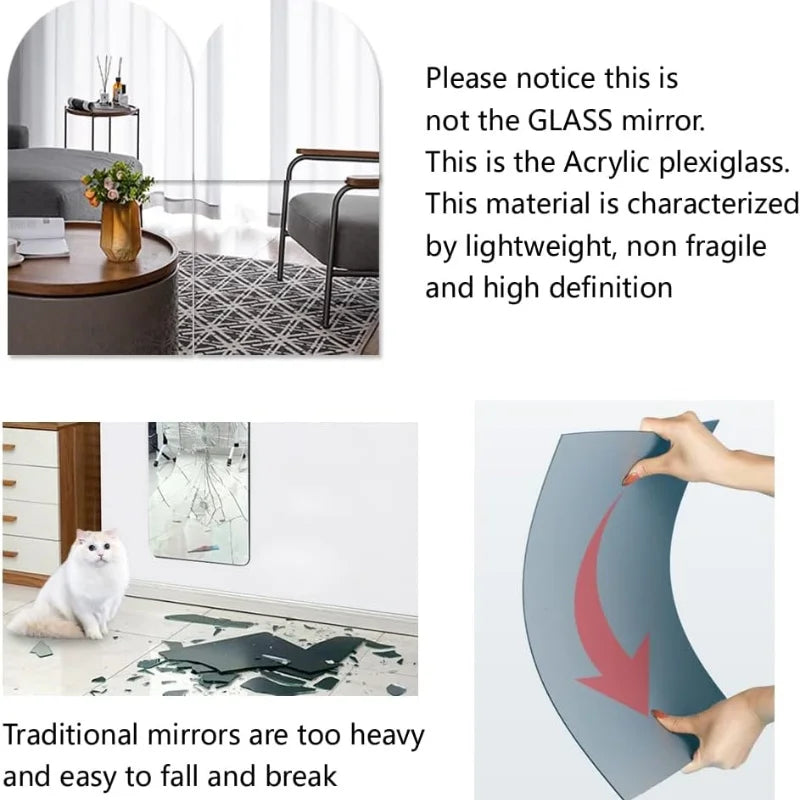 4/8pcs Self Acrylic Mirror Tiles DIY Flexible Non Glass Safety Mirror Sheets Wall Stickers Shatterproof,Home Decor