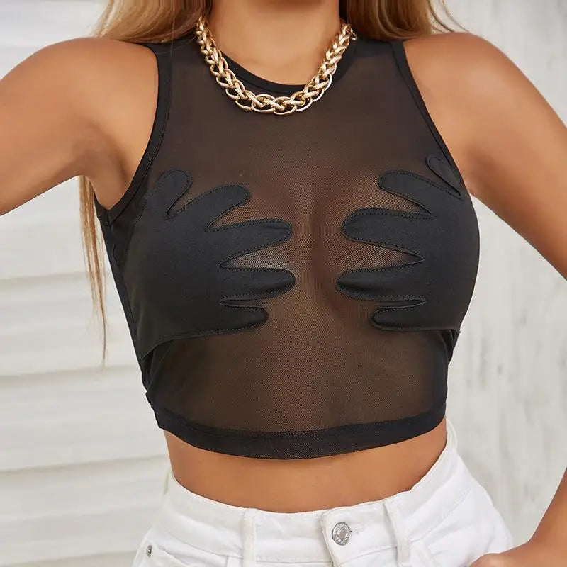 Summer Women's round Ne Svel Me Splice Creative Vest Street Sle ort Length Color Polyester Fiber