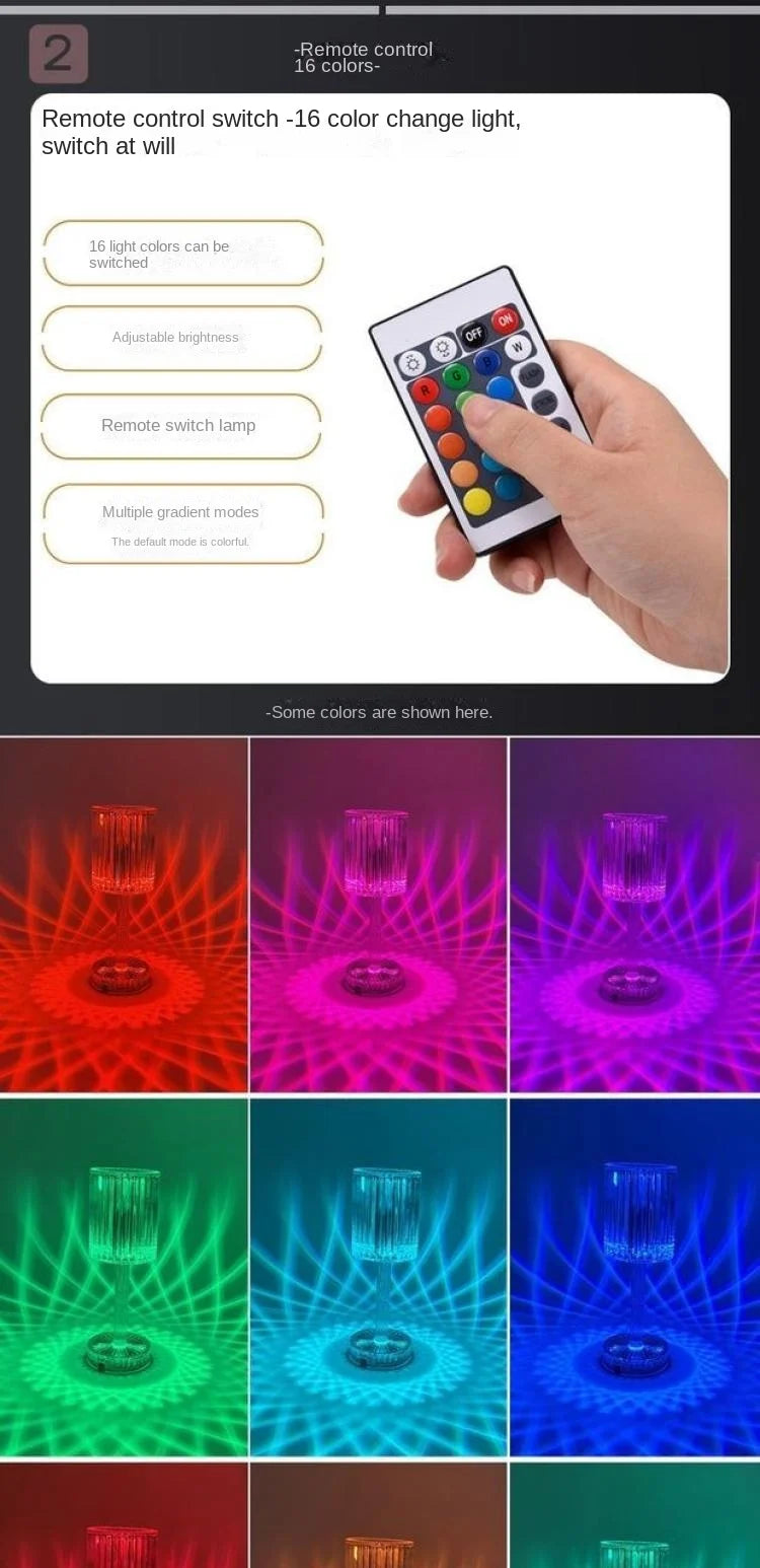 LED Night Light Crystal Lamp Projection USB Rechargeable Touch Color Changing Room Decoration Atmosphere Table Lamp