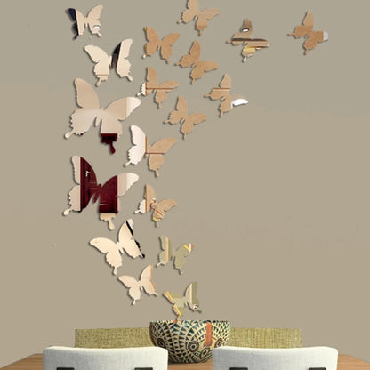 12pcs 3D Butterfly Mirror Wall Sticker Decal Removable DIY Art Party Wedding Decoration Kids Room Home Decor Crystal Sticker