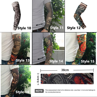 16 Styles Tattoo Sleeve Man Fake Temporary Tattoo Arm Sleeves Unisex Warmers Elastic UV Protection Cool Printed Sun-proof Punk