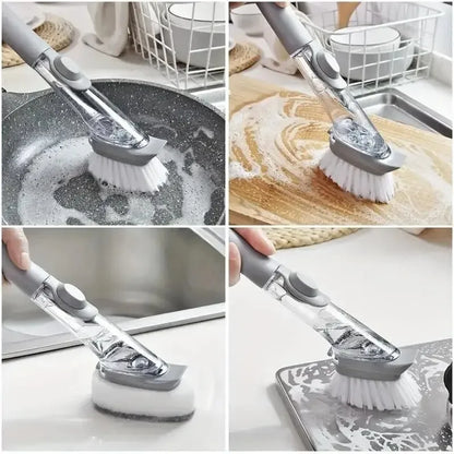 2 in 1 Refillable Kitchen Brush Long Handle Detachable Soap Dispenser Scrubber for Pots Dishes Sink Non Scratch Eco Friendly