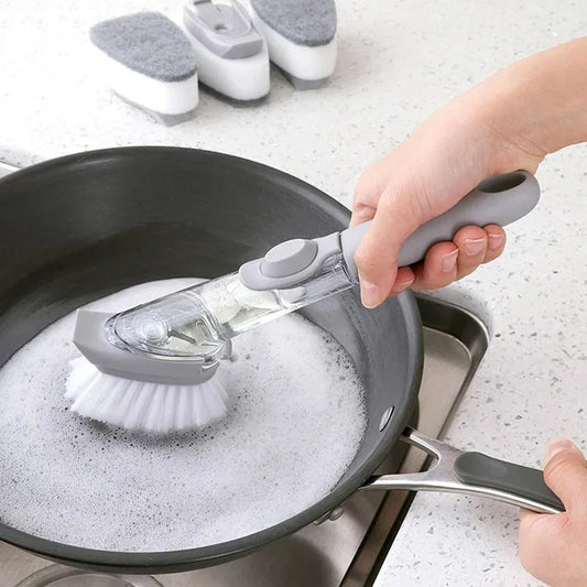 2 in 1 Refillable Kitchen Brush Long Handle Detachable Soap Dispenser Scrubber for Pots Dishes Sink Non Scratch Eco Friendly