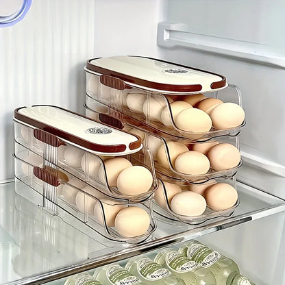 Automatic Rolling Large Capacity Egg Storage Refrigerator Storage Box Egg Fresh-keeping Rack Household Kitchen Tools
