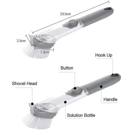2 in 1 Refillable Kitchen Brush Long Handle Detachable Soap Dispenser Scrubber for Pots Dishes Sink Non Scratch Eco Friendly