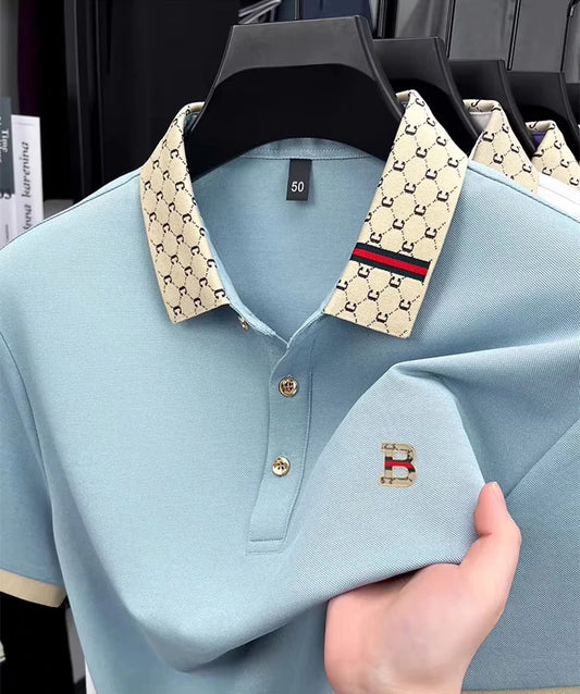 Luxury brand B letter printed pattern short sleeved men's summer polo shirt breathable new color blocked business casual T-shirt