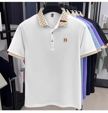 Luxury brand B letter printed pattern short sleeved men's summer polo shirt breathable new color blocked business casual T-shirt