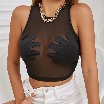 Summer  Women's round Ne Svel Me Splice Creative  Vest Street Sle ort Length  Color Polyester Fiber